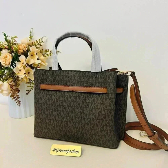 Michael Kors Emilia Small Satchel Crossbody Bag Brown MK Signature - Picture 4 of 10